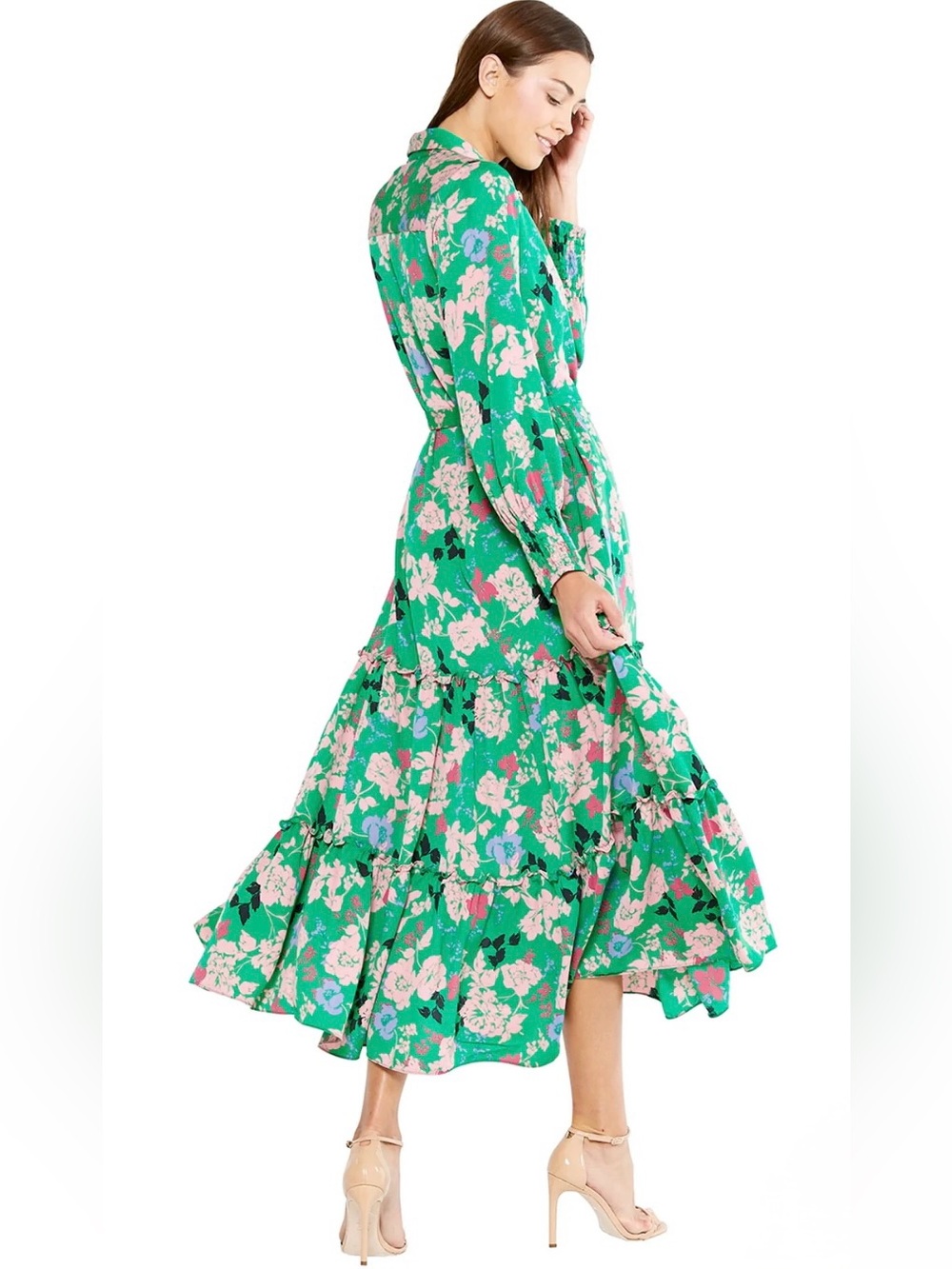 Misa Los Angeles Esmee Dress Green Floral Tie-Waist Maxi Dress Sz XS - Picture 5 of 11